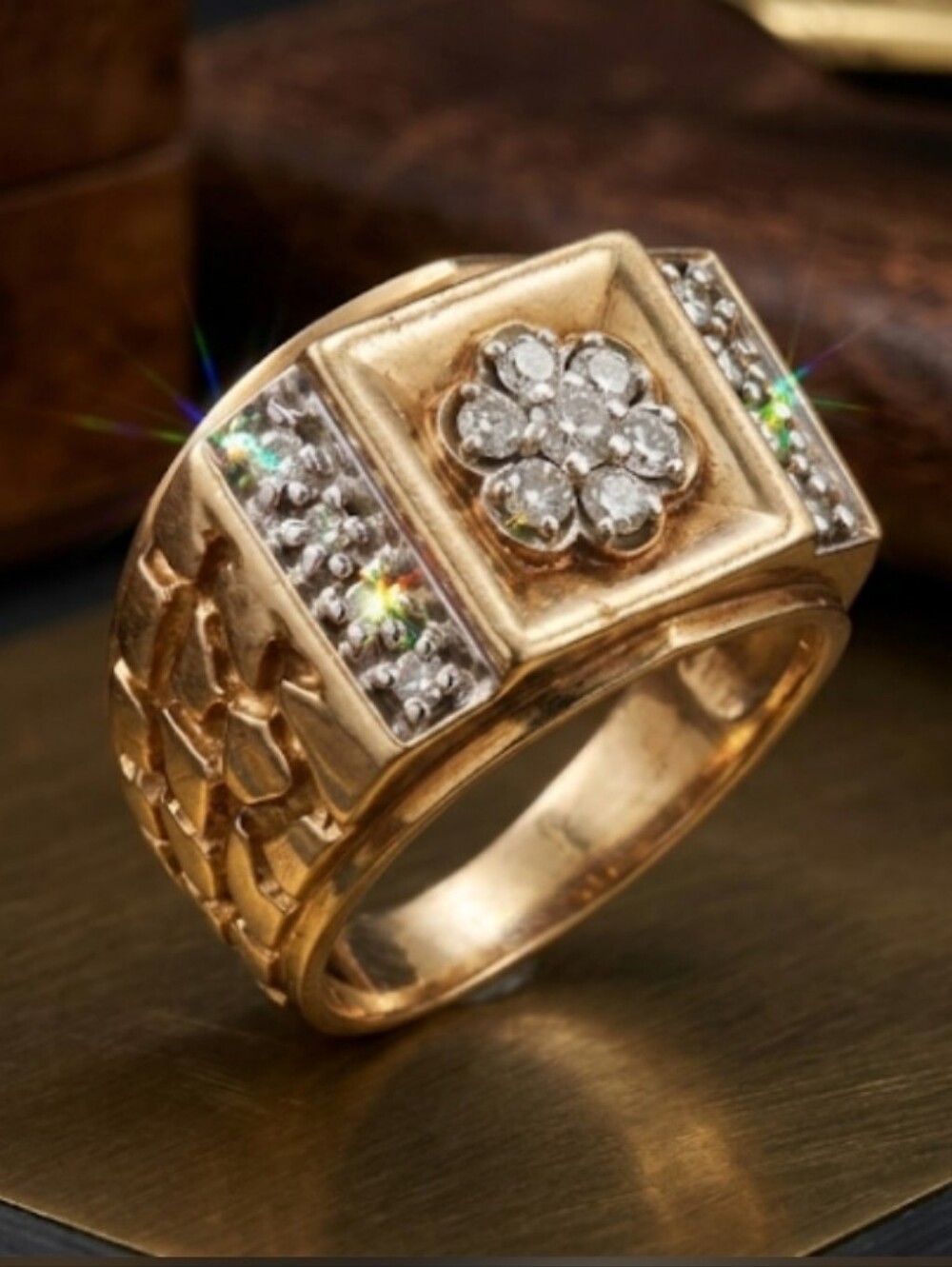 Vintage 10K Solid Gold Diamond Nugget Ring Sz 10
